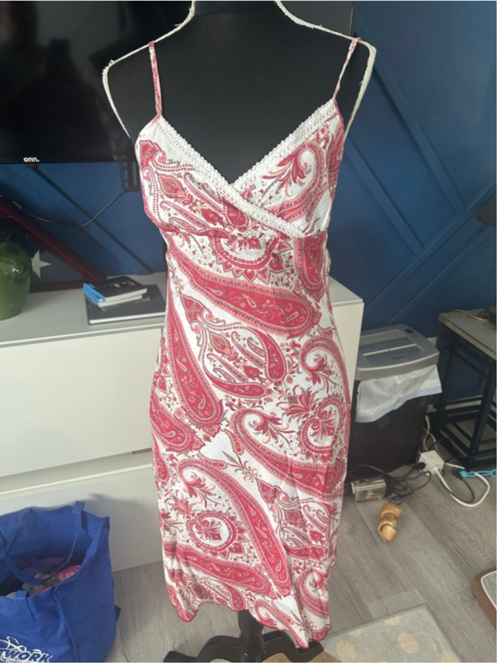 Women's LUCE White Red Paisley Mini Dress S